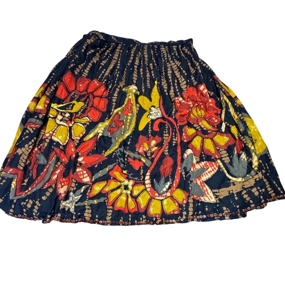 Added Dimensions Skirt Womens 5X Sequin Batik Floral Cotton Midi Black Red Boho